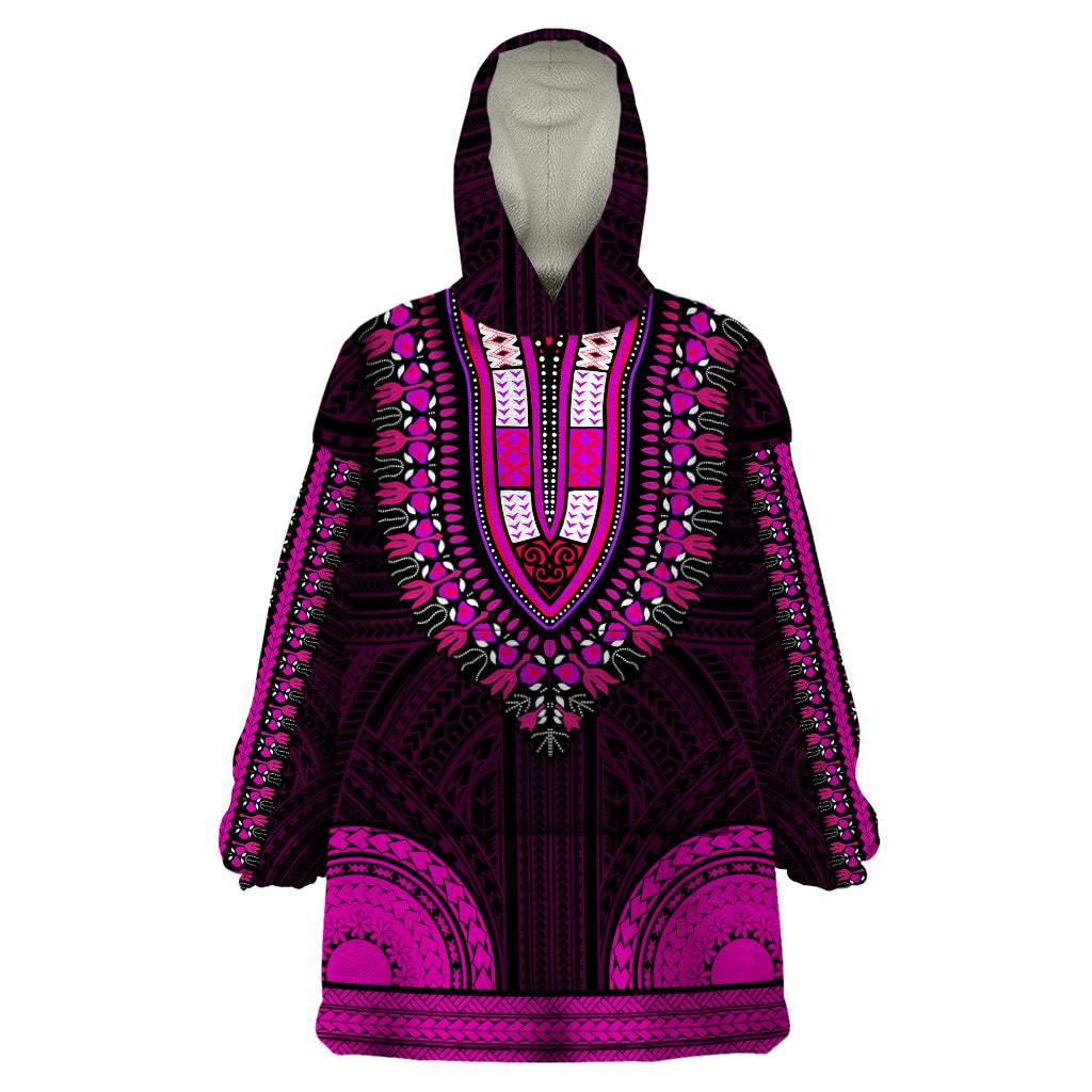 African Dashiki Wearable Blanket Hoodie With Polynesian Pattern - Pink - Wonder Print Shop