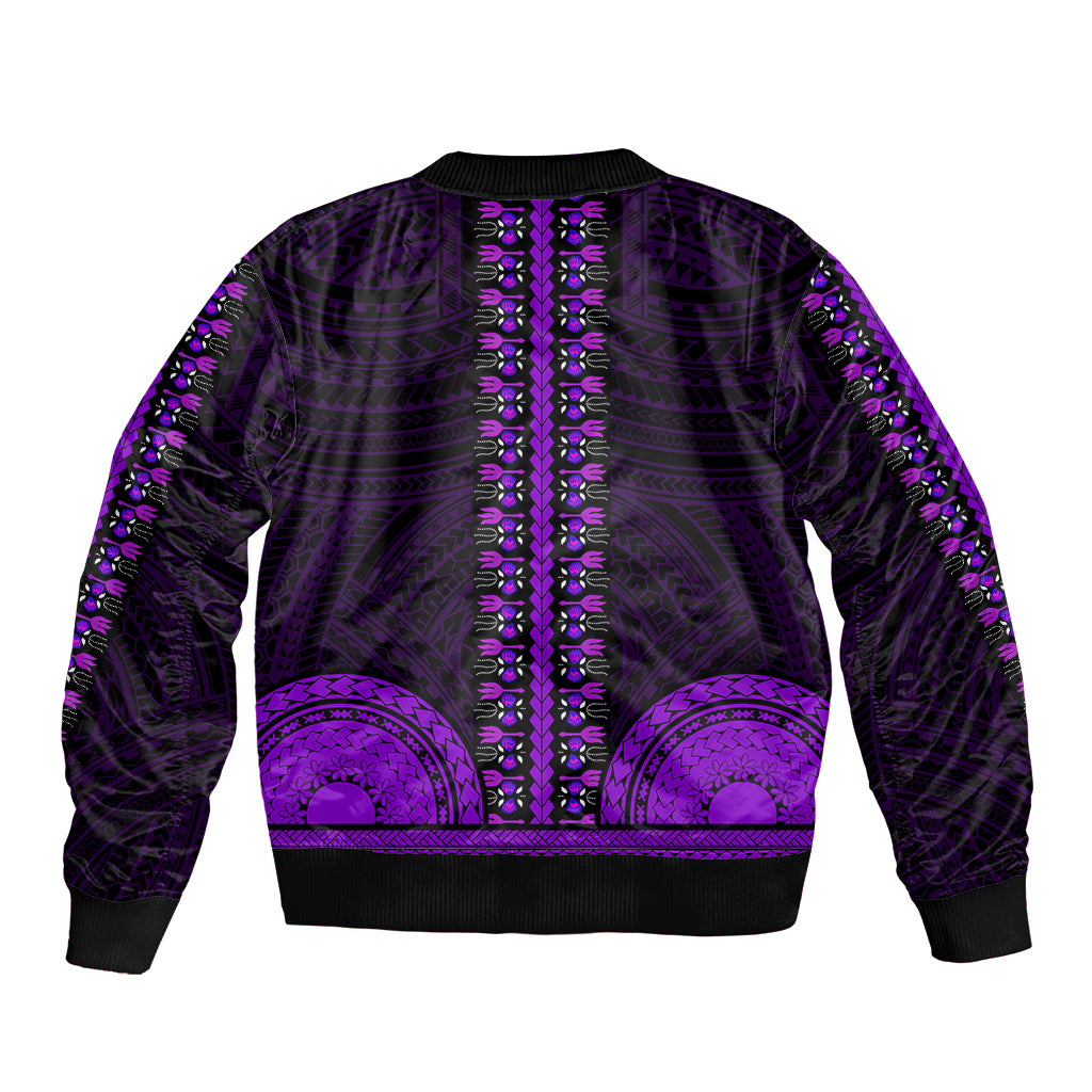 African Dashiki Bomber Jacket With Polynesian Pattern - Purple LT9 - Wonder Print Shop
