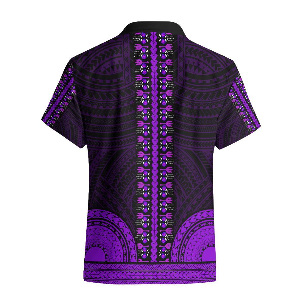 African Dashiki Hawaiian Shirt With Polynesian Pattern - Purple - Wonder Print Shop