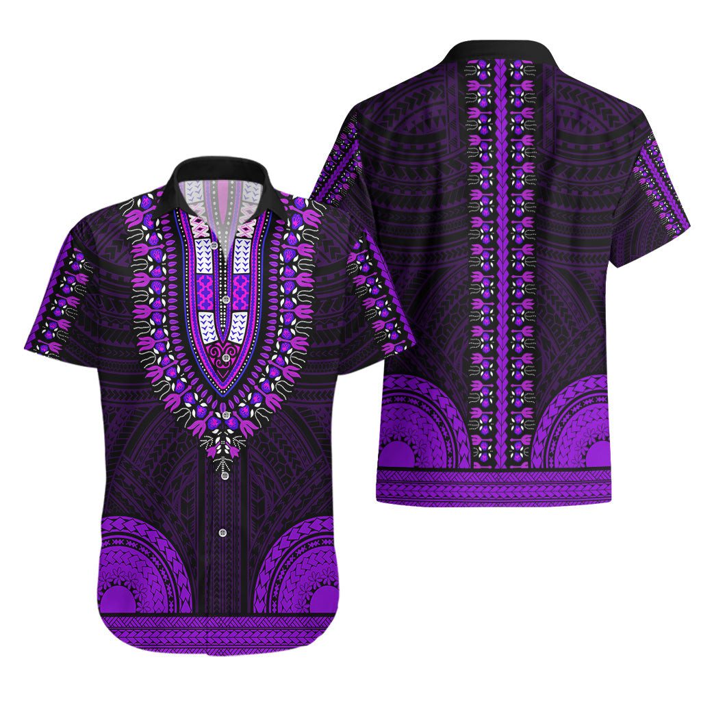 African Dashiki Hawaiian Shirt With Polynesian Pattern - Purple - Wonder Print Shop