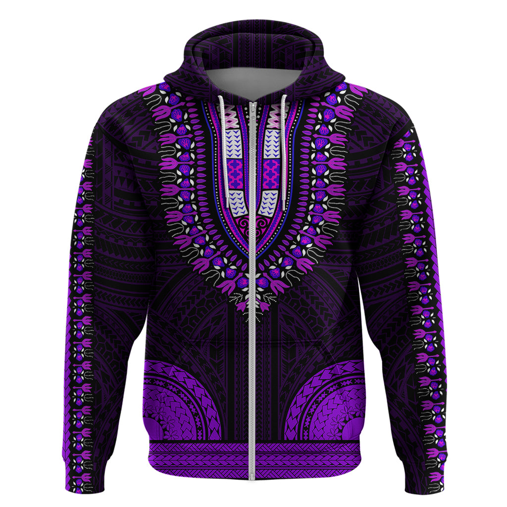 African Dashiki Hoodie With Polynesian Pattern - Purple - Wonder Print Shop