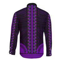 African Dashiki Long Sleeve Button Shirt With Polynesian Pattern - Purple - Wonder Print Shop