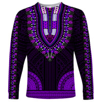 African Dashiki Long Sleeve Shirt With Polynesian Pattern - Purple - Wonder Print Shop