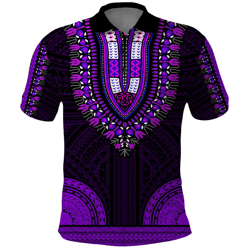 African Dashiki Polo Shirt With Polynesian Pattern - Purple - Wonder Print Shop