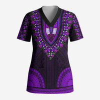 African Dashiki and Polynesian Pattern Scrub Top Purple