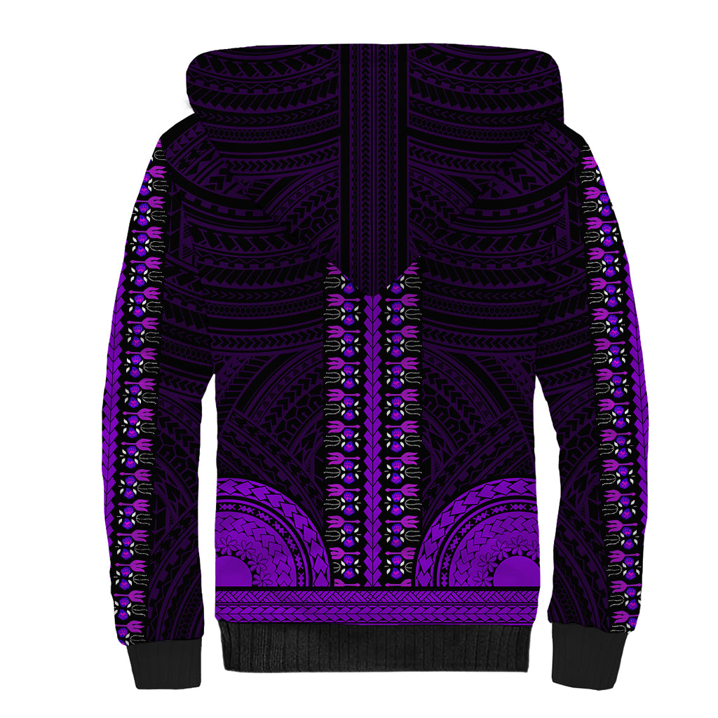 African Dashiki Sherpa Hoodie With Polynesian Pattern - Purple - Wonder Print Shop