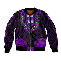 African Dashiki Sleeve Zip Bomber Jacket With Polynesian Pattern - Purple - Wonder Print Shop