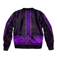 African Dashiki Sleeve Zip Bomber Jacket With Polynesian Pattern - Purple - Wonder Print Shop