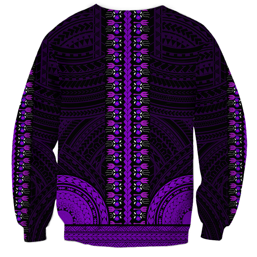 African Dashiki Sweatshirt With Polynesian Pattern - Purple - Wonder Print Shop