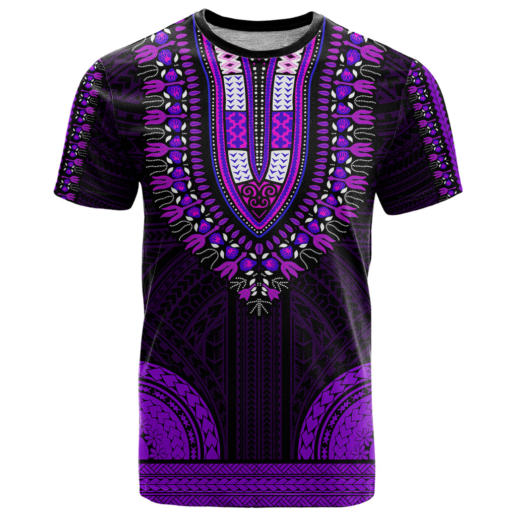 African Dashiki T Shirt With Polynesian Pattern - Purple - Wonder Print Shop