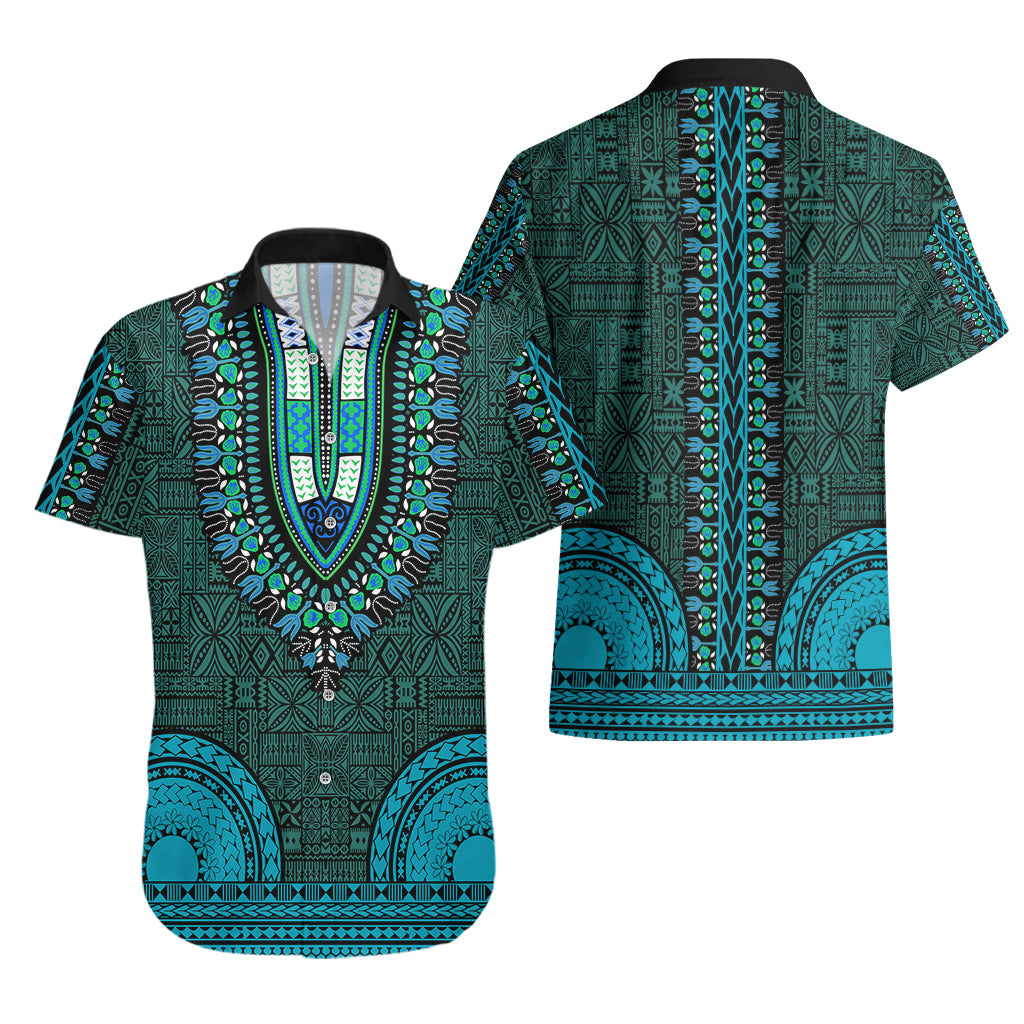 African Dashiki Hawaiian Shirt With Tapa Pattern - Teal - Wonder Print Shop