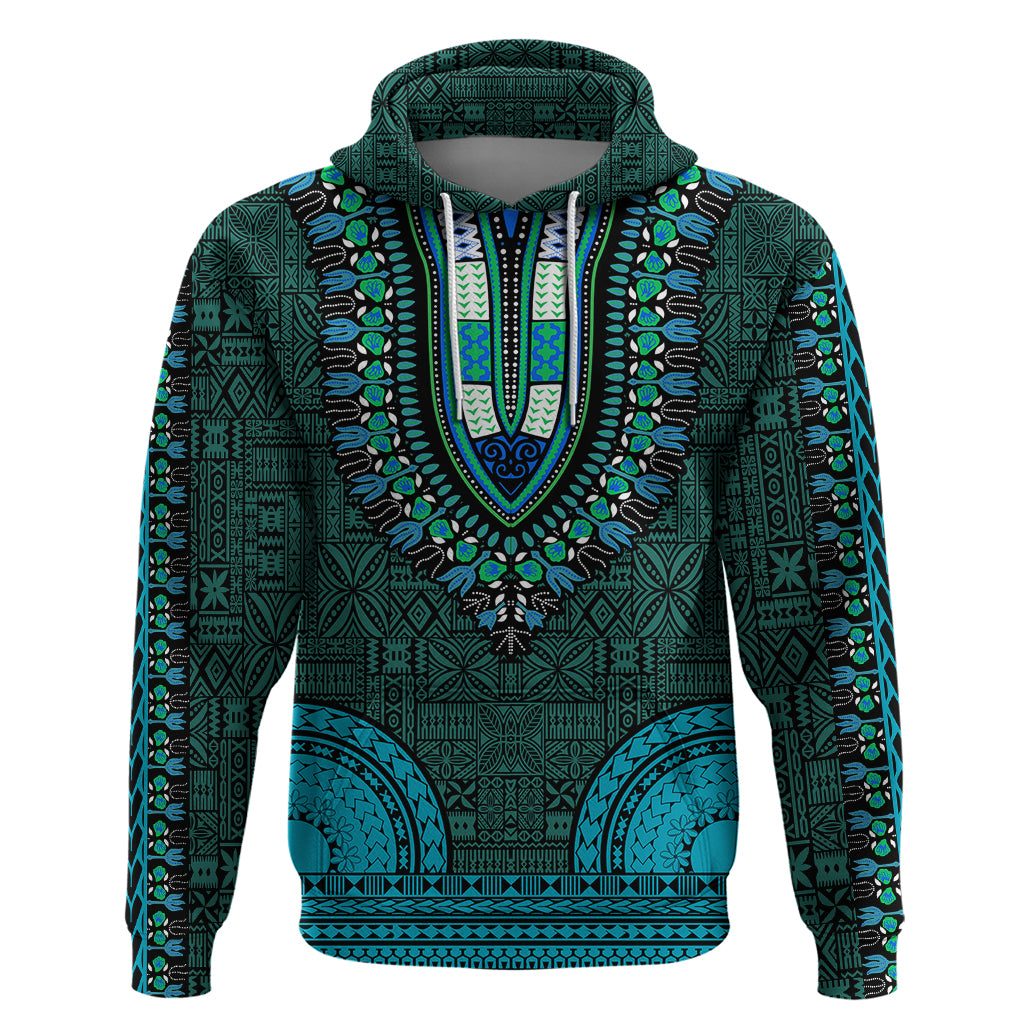 African Dashiki Hoodie With Tapa Pattern - Teal - Wonder Print Shop