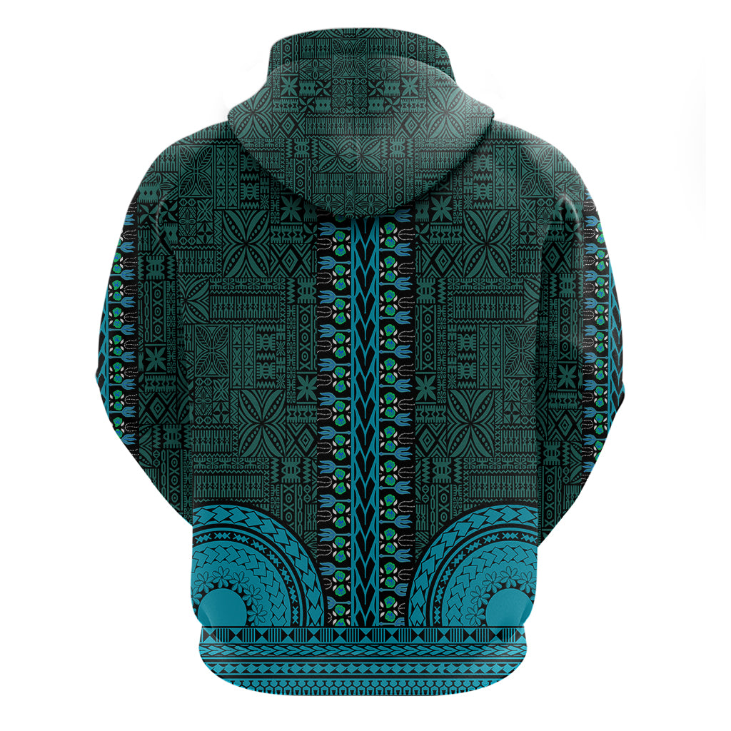 African Dashiki Hoodie With Tapa Pattern - Teal - Wonder Print Shop