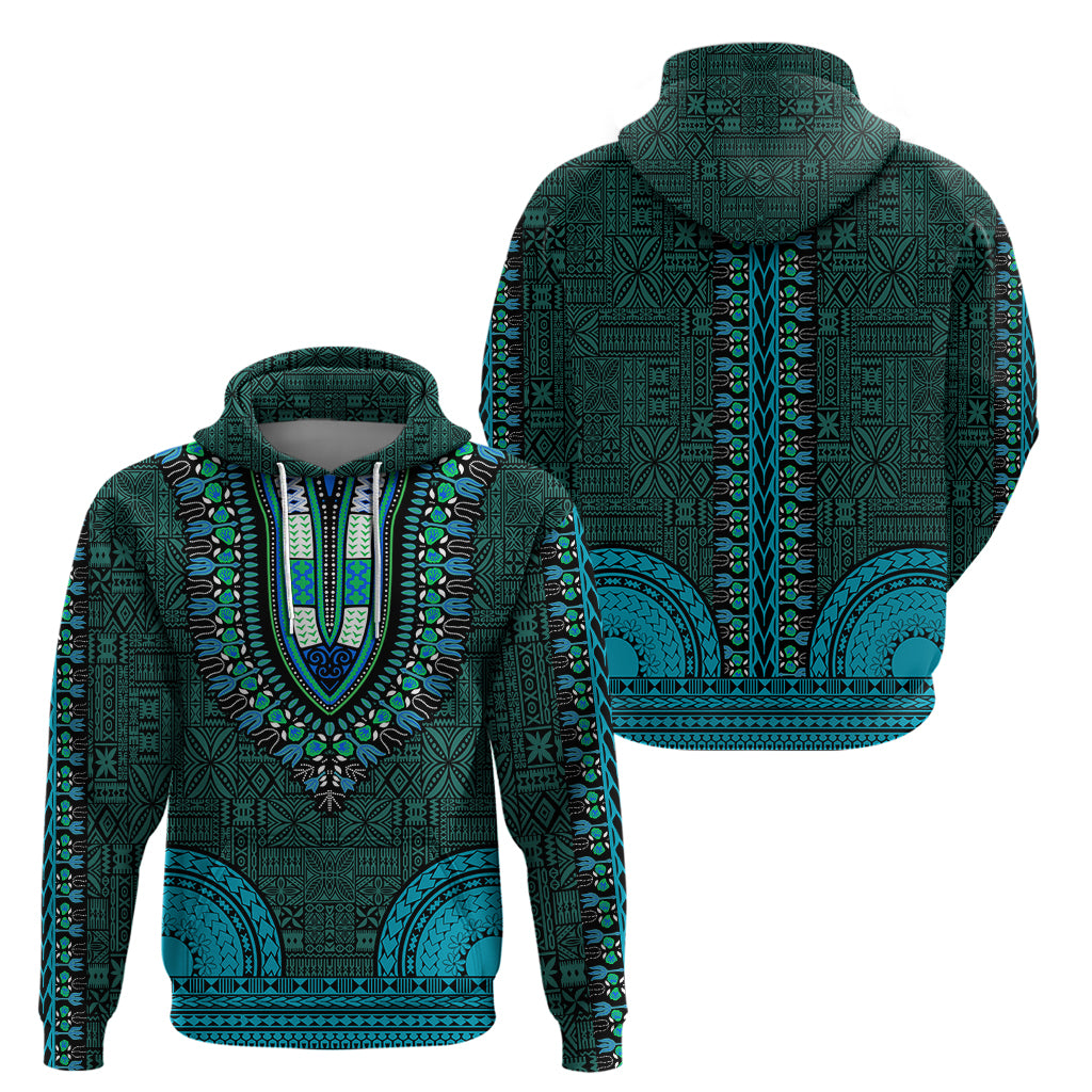 African Dashiki Hoodie With Tapa Pattern - Teal - Wonder Print Shop