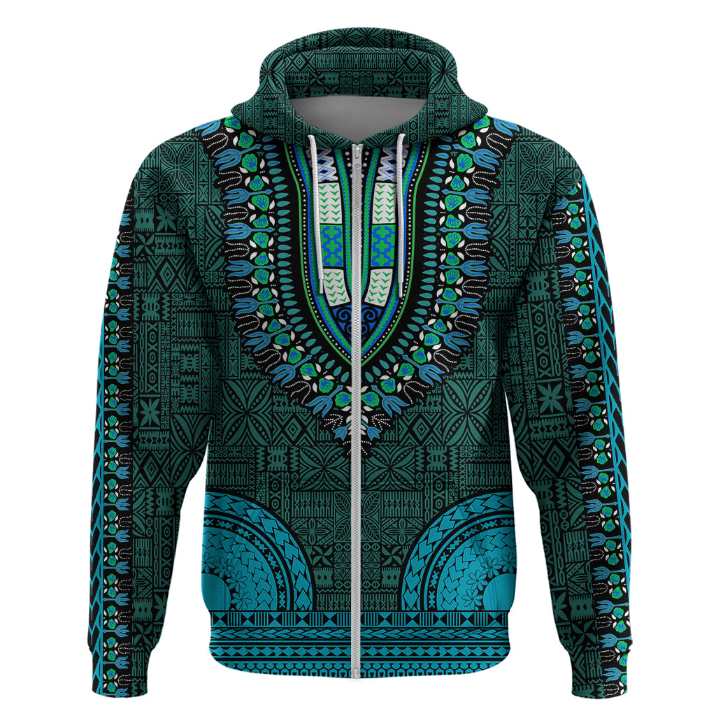 African Dashiki Hoodie With Tapa Pattern - Teal - Wonder Print Shop
