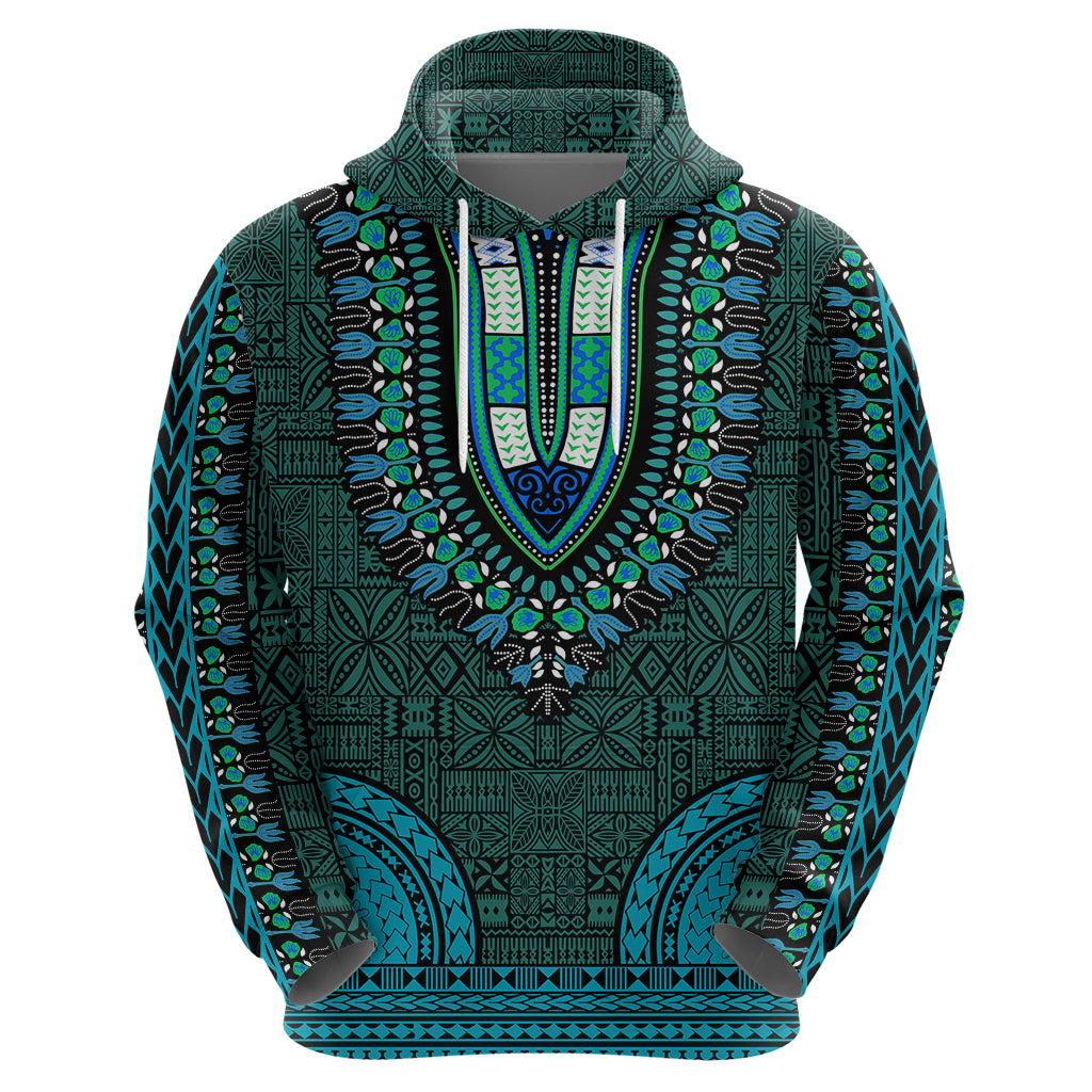 African Dashiki Hoodie With Tapa Pattern - Teal - Wonder Print Shop