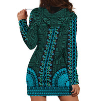 African Dashiki Hoodie Dress With Tapa Pattern - Teal - Wonder Print Shop