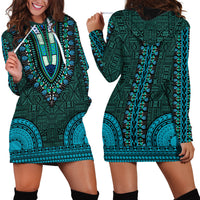 African Dashiki Hoodie Dress With Tapa Pattern - Teal - Wonder Print Shop