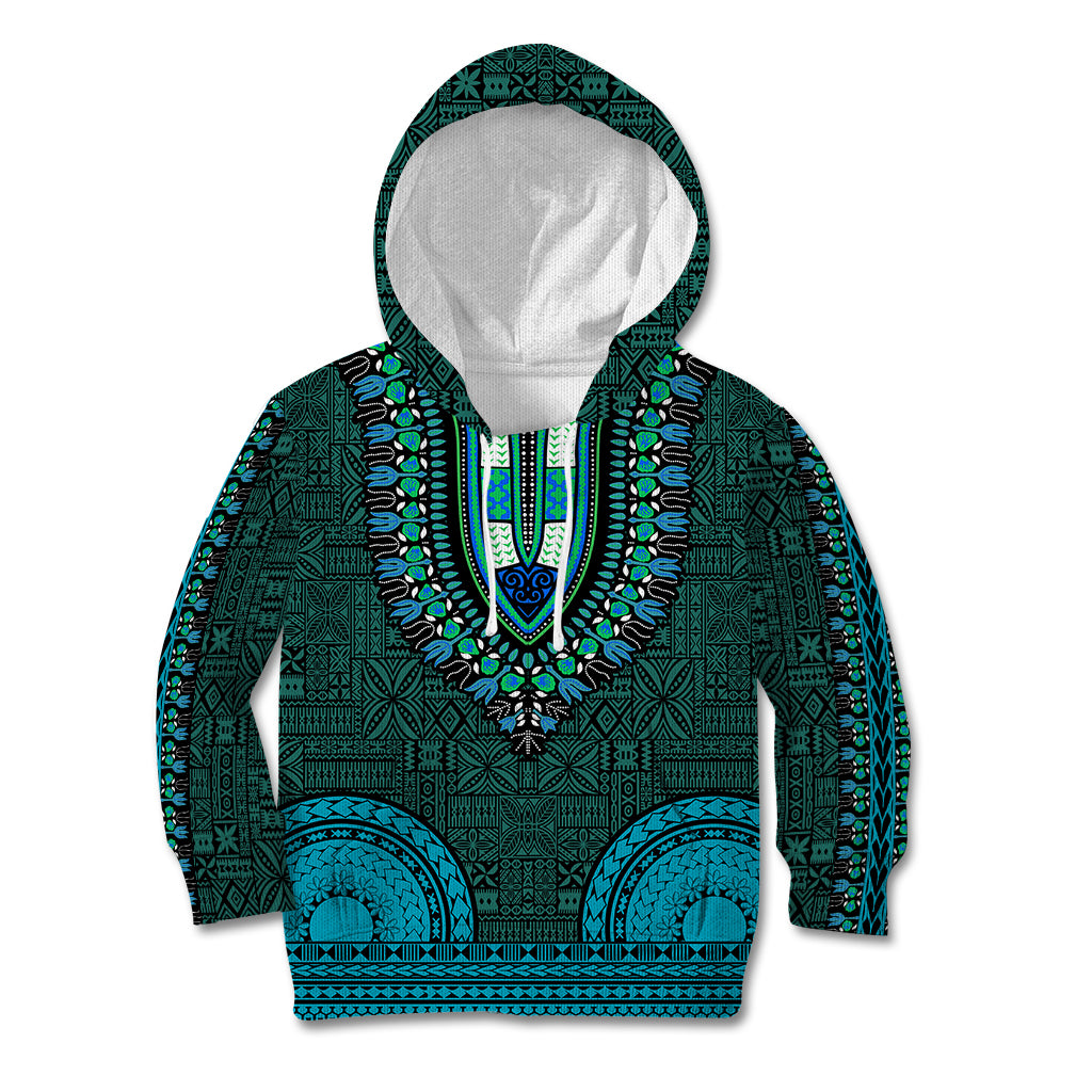 African Dashiki Kid Hoodie With Tapa Pattern - Teal - Wonder Print Shop