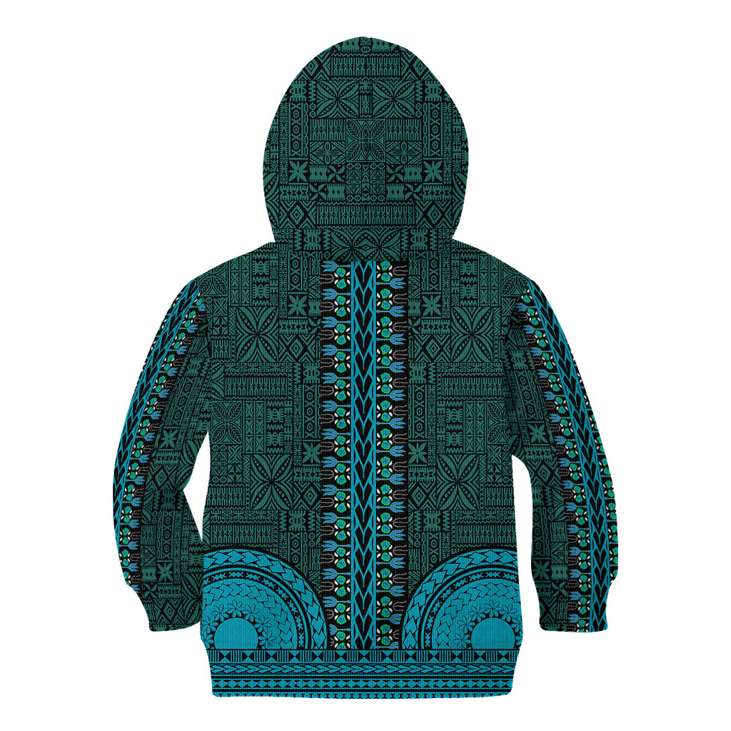 African Dashiki Kid Hoodie With Tapa Pattern - Teal - Wonder Print Shop