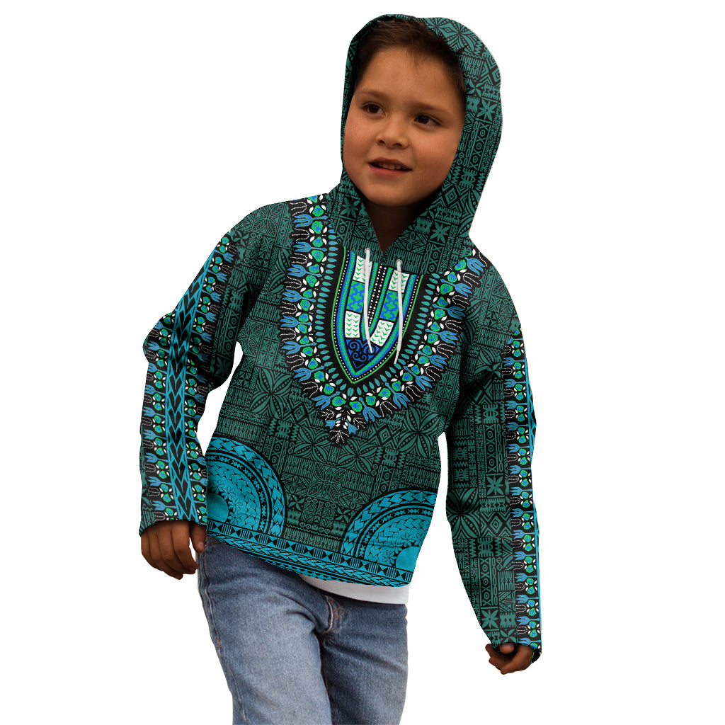 African Dashiki Kid Hoodie With Tapa Pattern - Teal - Wonder Print Shop