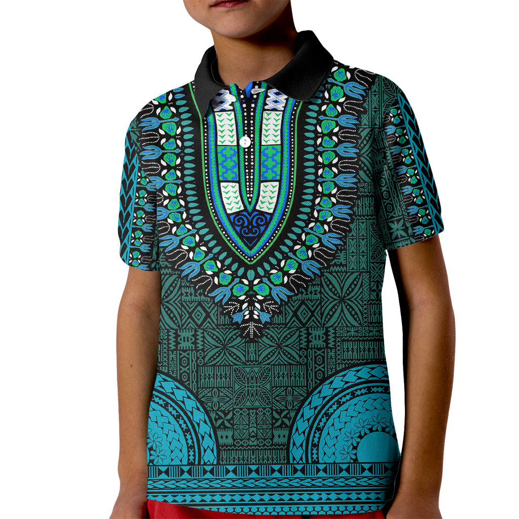 African Dashiki Kid Polo Shirt With Tapa Pattern - Teal - Wonder Print Shop