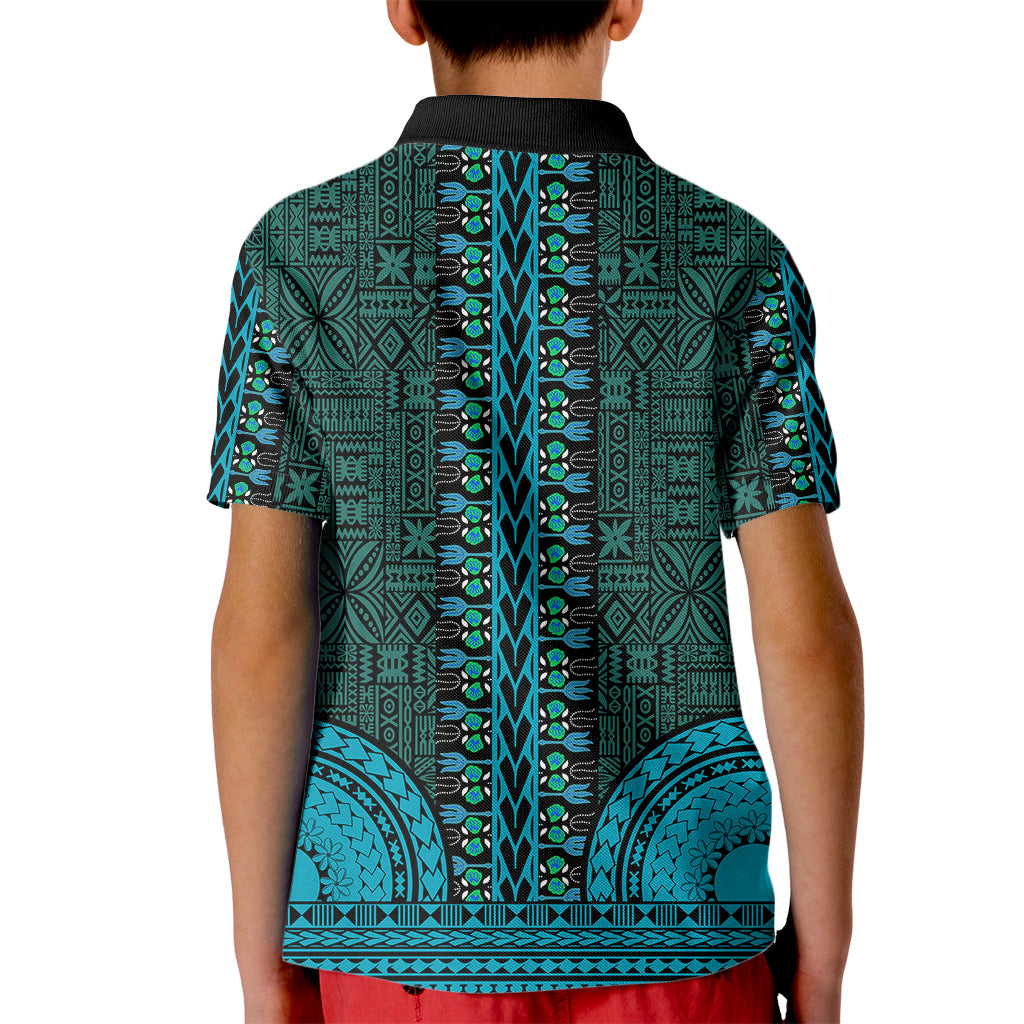 African Dashiki Kid Polo Shirt With Tapa Pattern - Teal - Wonder Print Shop