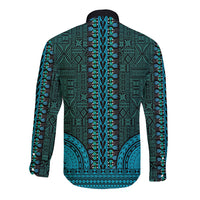 African Dashiki Long Sleeve Button Shirt With Tapa Pattern - Teal - Wonder Print Shop