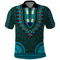 African Dashiki Polo Shirt With Tapa Pattern - Teal - Wonder Print Shop