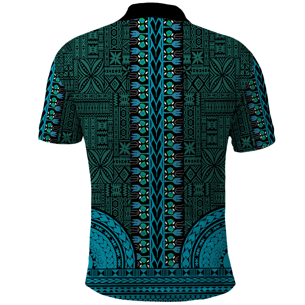 African Dashiki Polo Shirt With Tapa Pattern - Teal - Wonder Print Shop
