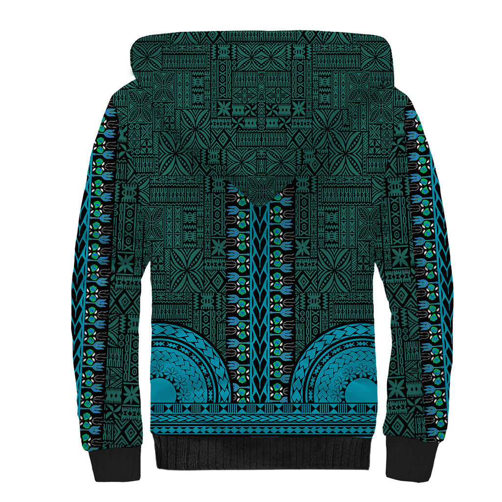 African Dashiki Sherpa Hoodie With Tapa Pattern - Teal - Wonder Print Shop