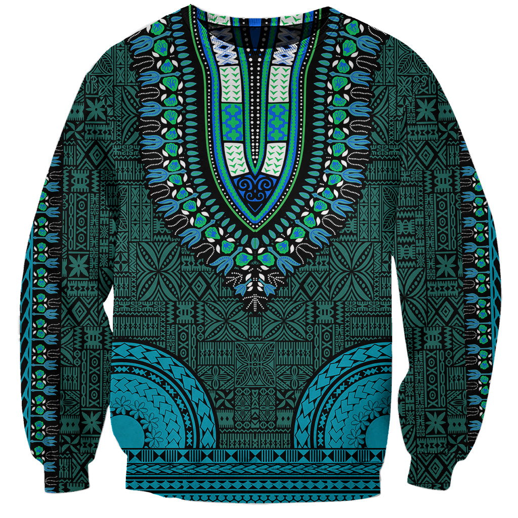 African Dashiki Sweatshirt With Tapa Pattern - Teal - Wonder Print Shop