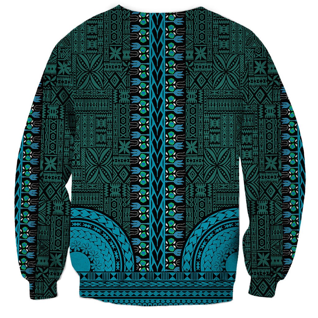 African Dashiki Sweatshirt With Tapa Pattern - Teal - Wonder Print Shop
