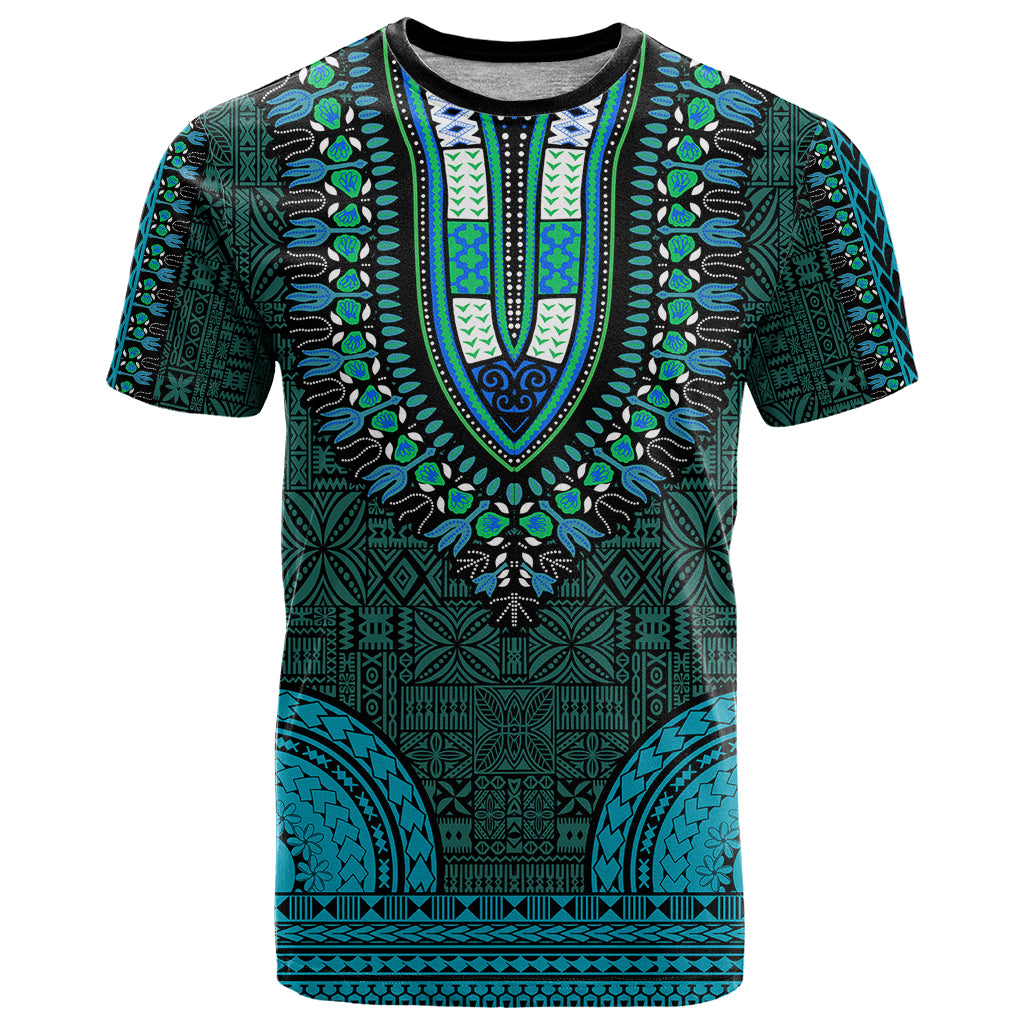 African Dashiki T Shirt With Tapa Pattern - Teal - Wonder Print Shop