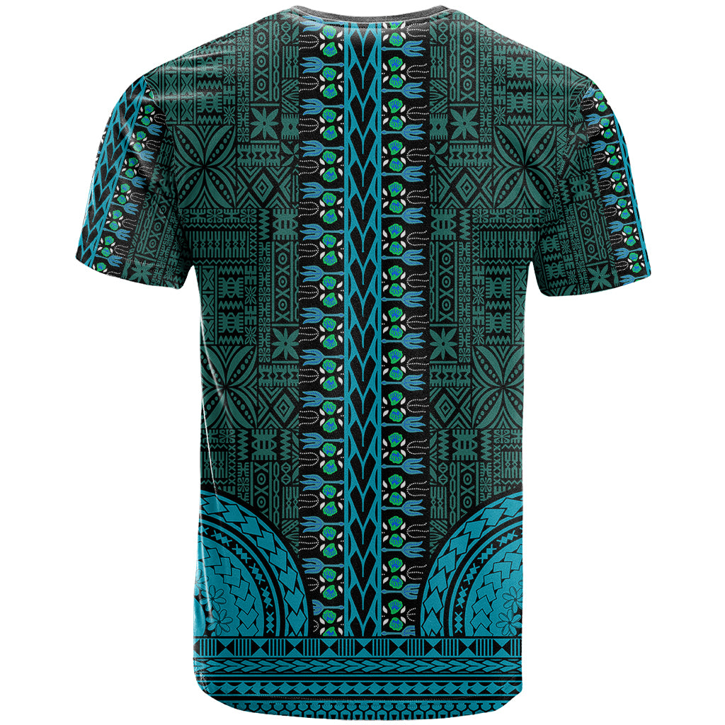 African Dashiki T Shirt With Tapa Pattern - Teal - Wonder Print Shop