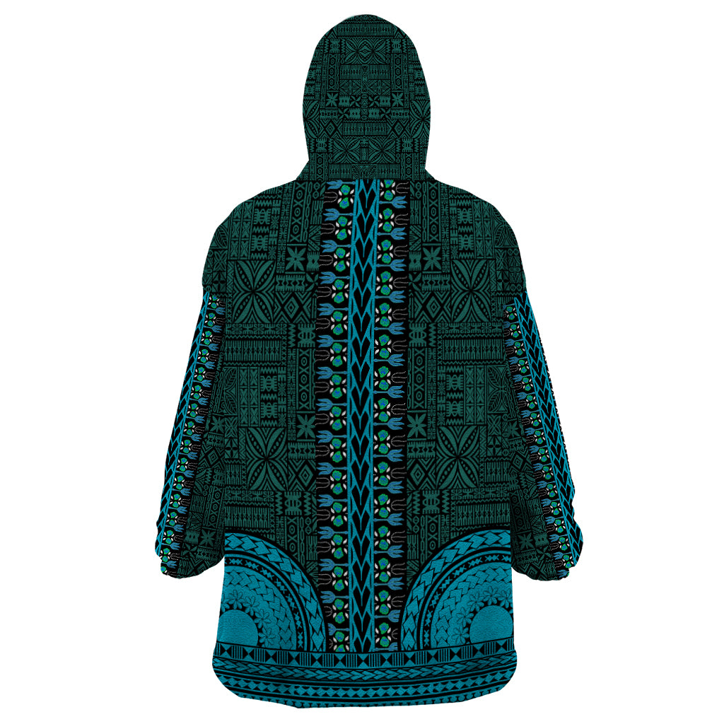 African Dashiki Wearable Blanket Hoodie With Tapa Pattern - Teal - Wonder Print Shop