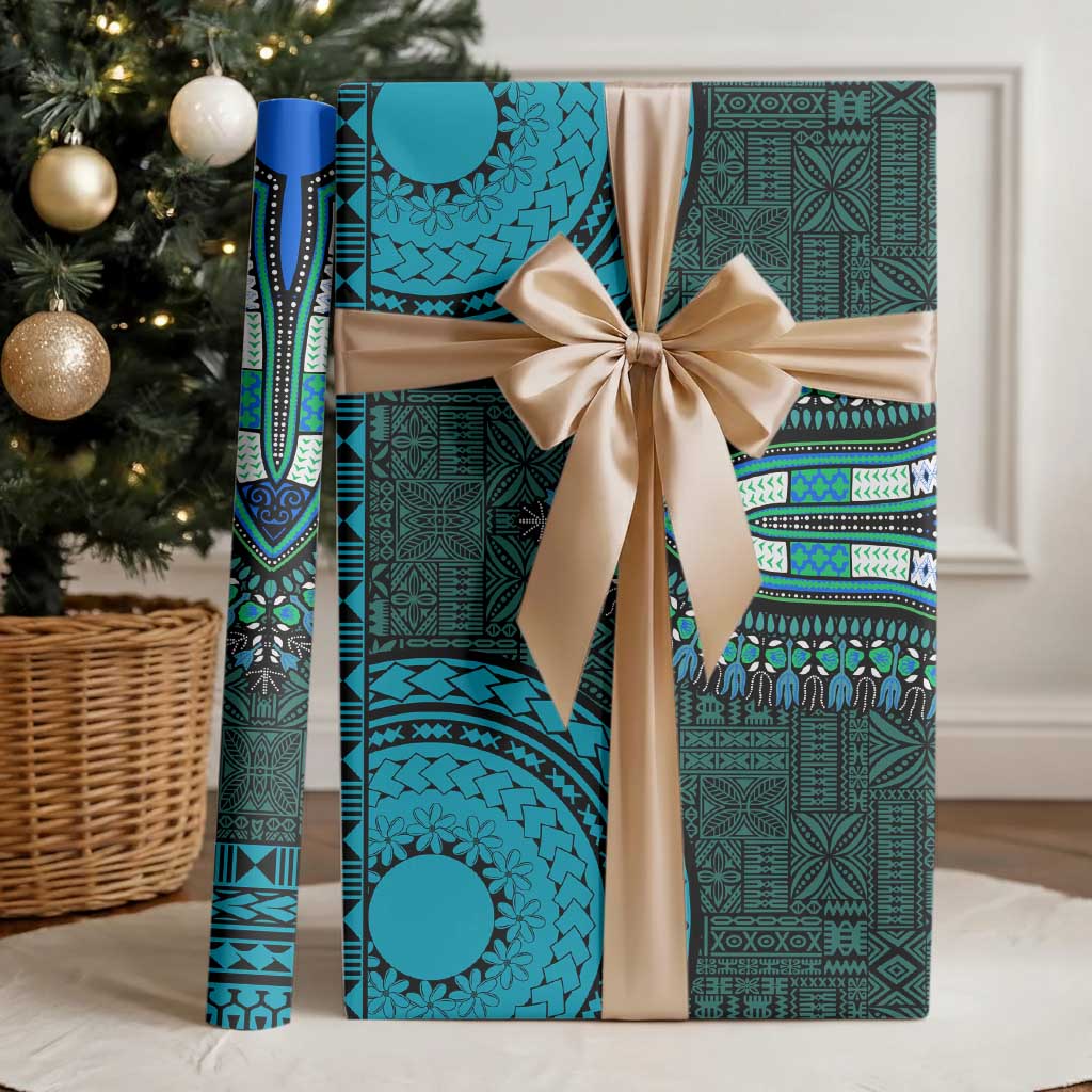 Teal Dashiki and Tapa Pattern Wrapping Paper Africa and Polynesia Together Culture - Wonder Print Shop