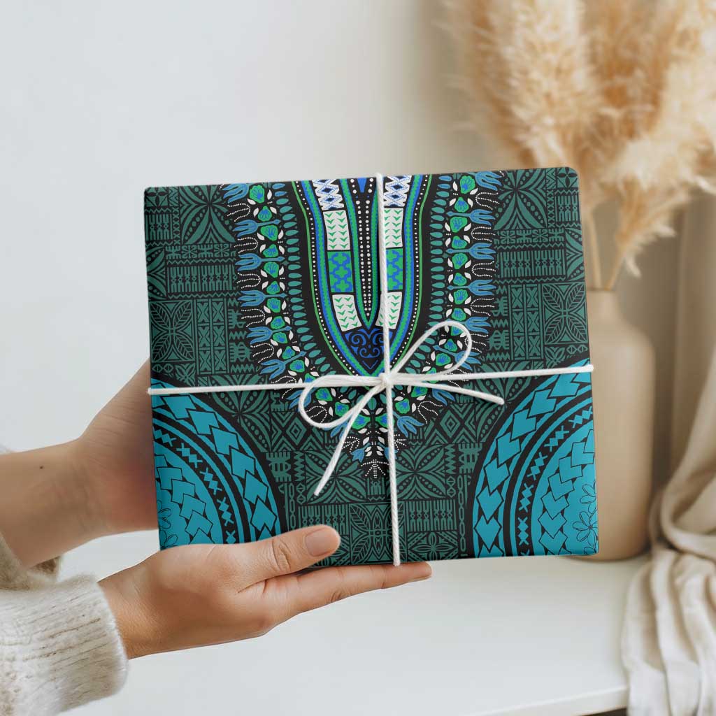 Teal Dashiki and Tapa Pattern Wrapping Paper Africa and Polynesia Together Culture - Wonder Print Shop