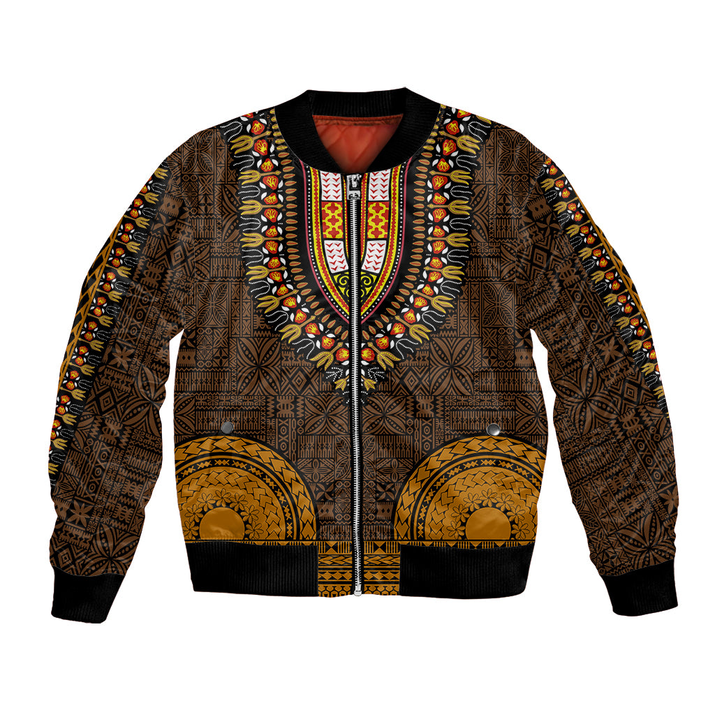 African Dashiki Bomber Jacket With Tapa Pattern - Gold LT9 - Wonder Print Shop