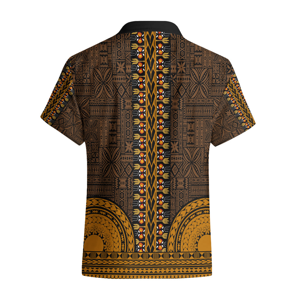 African Dashiki Hawaiian Shirt With Tapa Pattern - Gold - Wonder Print Shop
