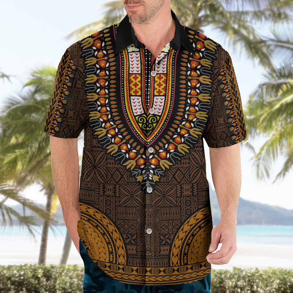 African Dashiki Hawaiian Shirt With Tapa Pattern - Gold - Wonder Print Shop