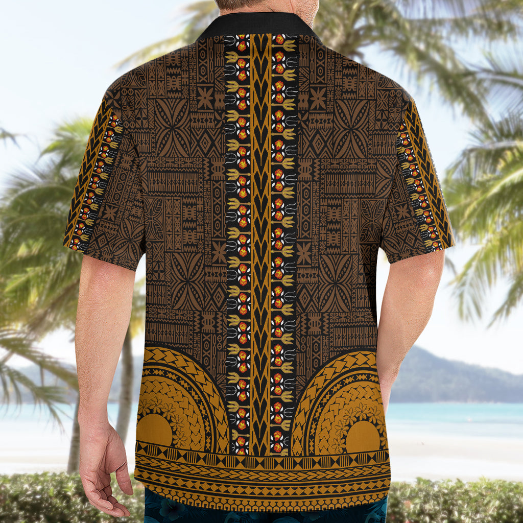 African Dashiki Hawaiian Shirt With Tapa Pattern - Gold - Wonder Print Shop