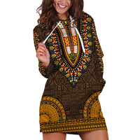 African Dashiki Hoodie Dress With Tapa Pattern - Gold - Wonder Print Shop