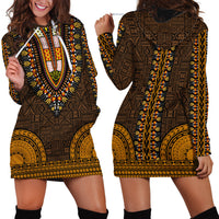 African Dashiki Hoodie Dress With Tapa Pattern - Gold - Wonder Print Shop