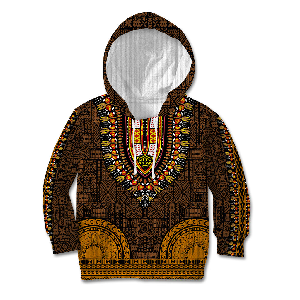 African Dashiki Kid Hoodie With Tapa Pattern - Gold - Wonder Print Shop