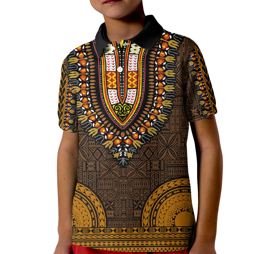 African Dashiki Kid Polo Shirt With Tapa Pattern - Gold - Wonder Print Shop