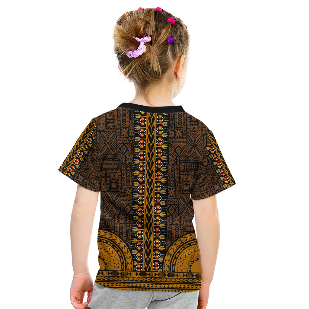 African Dashiki Kid T Shirt With Tapa Pattern - Gold - Wonder Print Shop