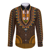 African Dashiki Long Sleeve Button Shirt With Tapa Pattern - Gold - Wonder Print Shop