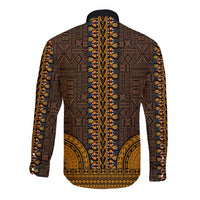 African Dashiki Long Sleeve Button Shirt With Tapa Pattern - Gold - Wonder Print Shop