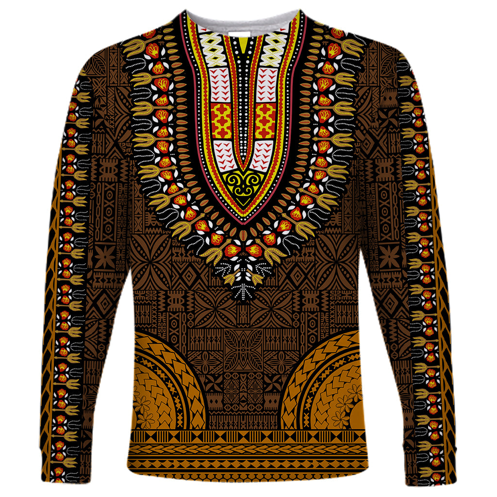 African Dashiki Long Sleeve Shirt With Tapa Pattern - Gold - Wonder Print Shop